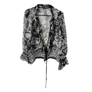 CARLA ZAMPATTI light weight sheer cover up silk top in black white floral 6
